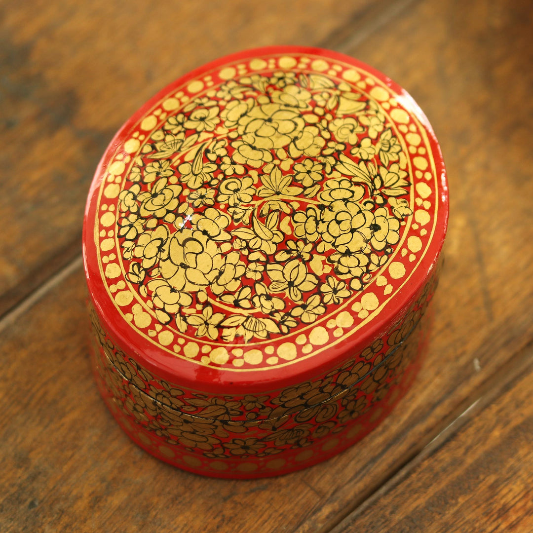 Decorative Papier Mache Box Artisan Crafted in India - Ruby Gold Bouquet
