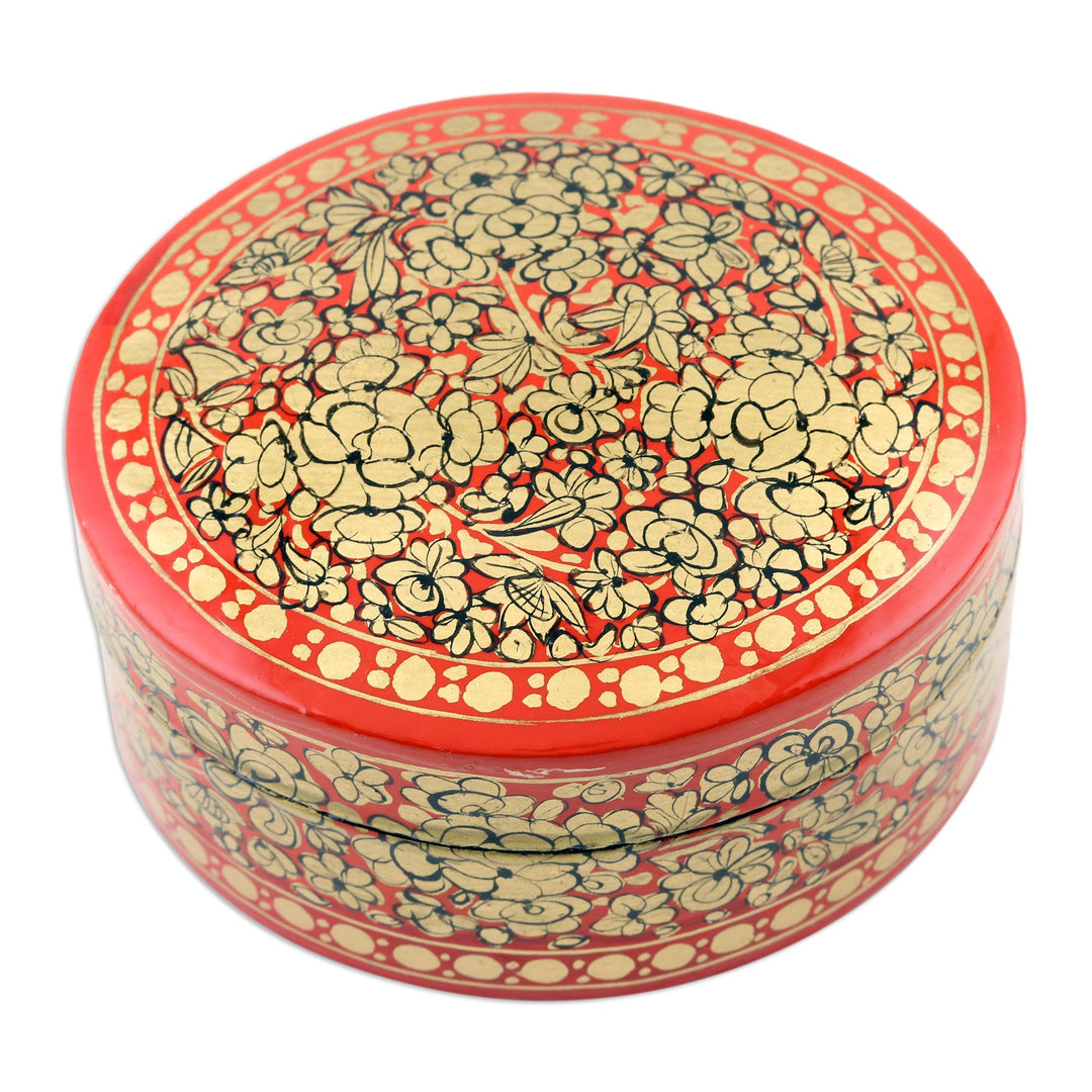 Decorative Papier Mache Box Artisan Crafted in India - Ruby Gold Bouquet
