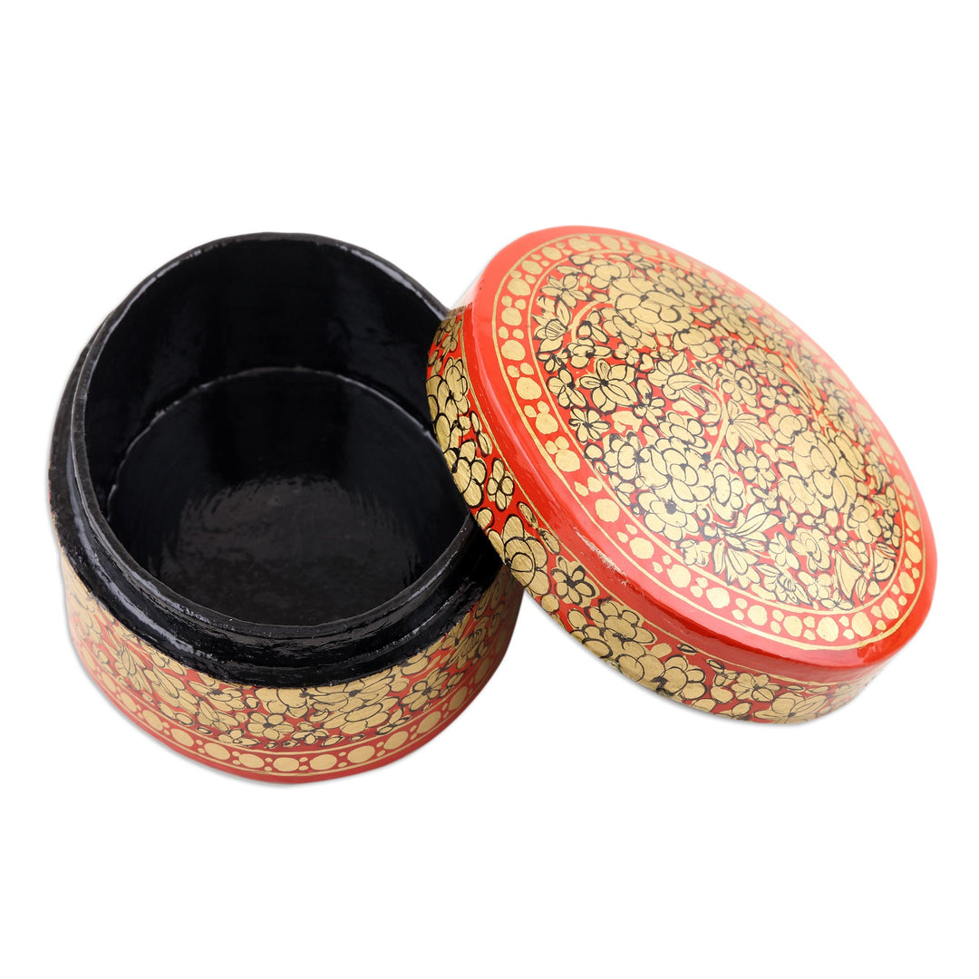 Decorative Papier Mache Box Artisan Crafted in India - Ruby Gold Bouquet