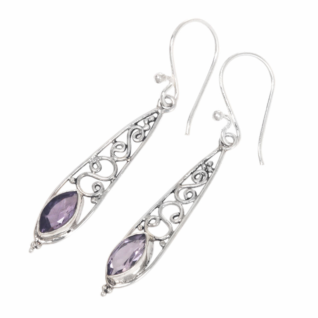Artisan Crafted Amethyst and Silver Dangle Earrings - Jasmine Dew