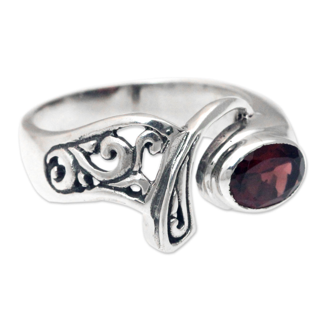 Ornate Asymmetrical Garnet and Sterling Silver Ring - Jimbaran