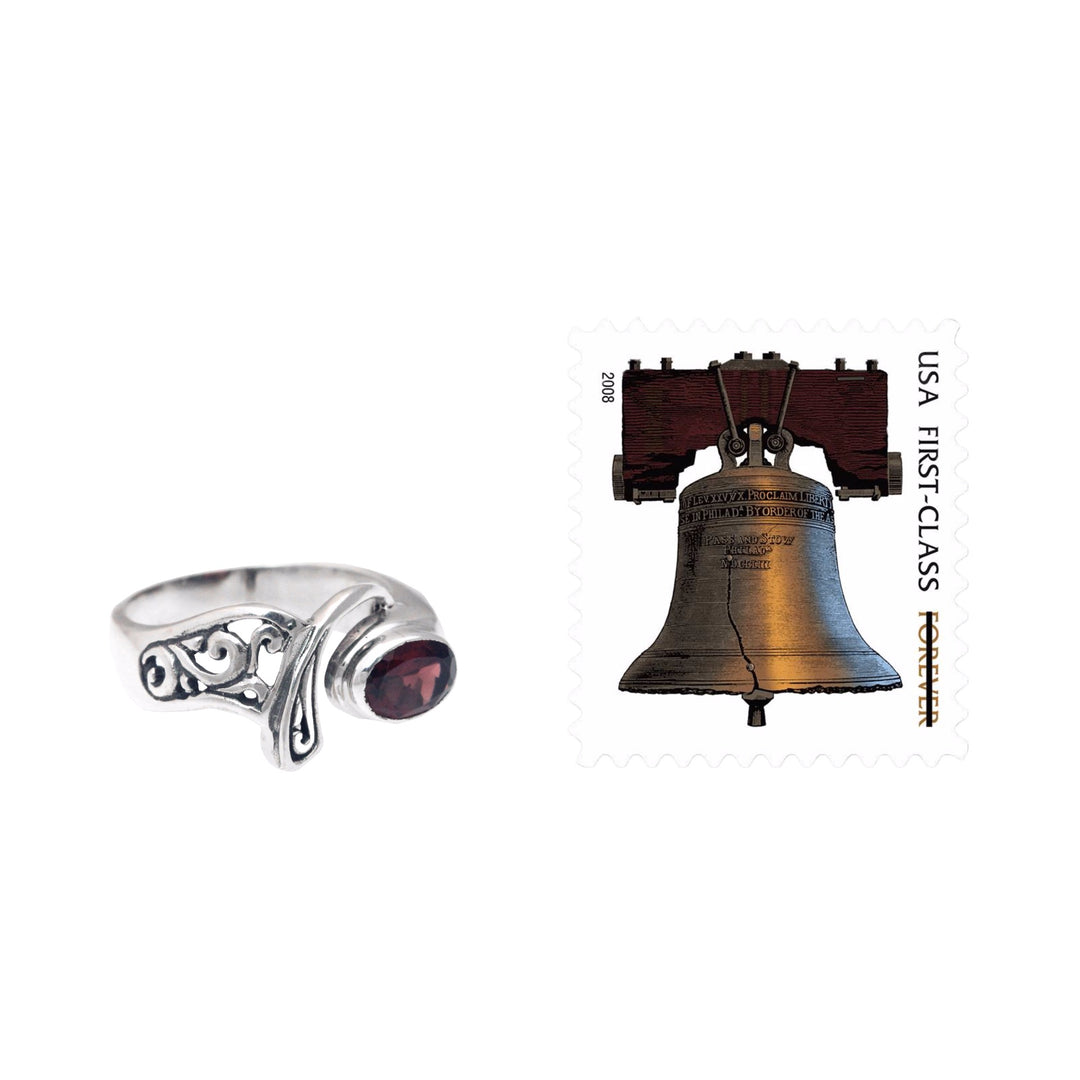 Ornate Asymmetrical Garnet and Sterling Silver Ring - Jimbaran