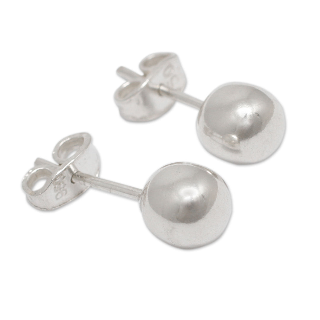 Sterling Silver Stud Earrings from the Andes - Polished Sphere