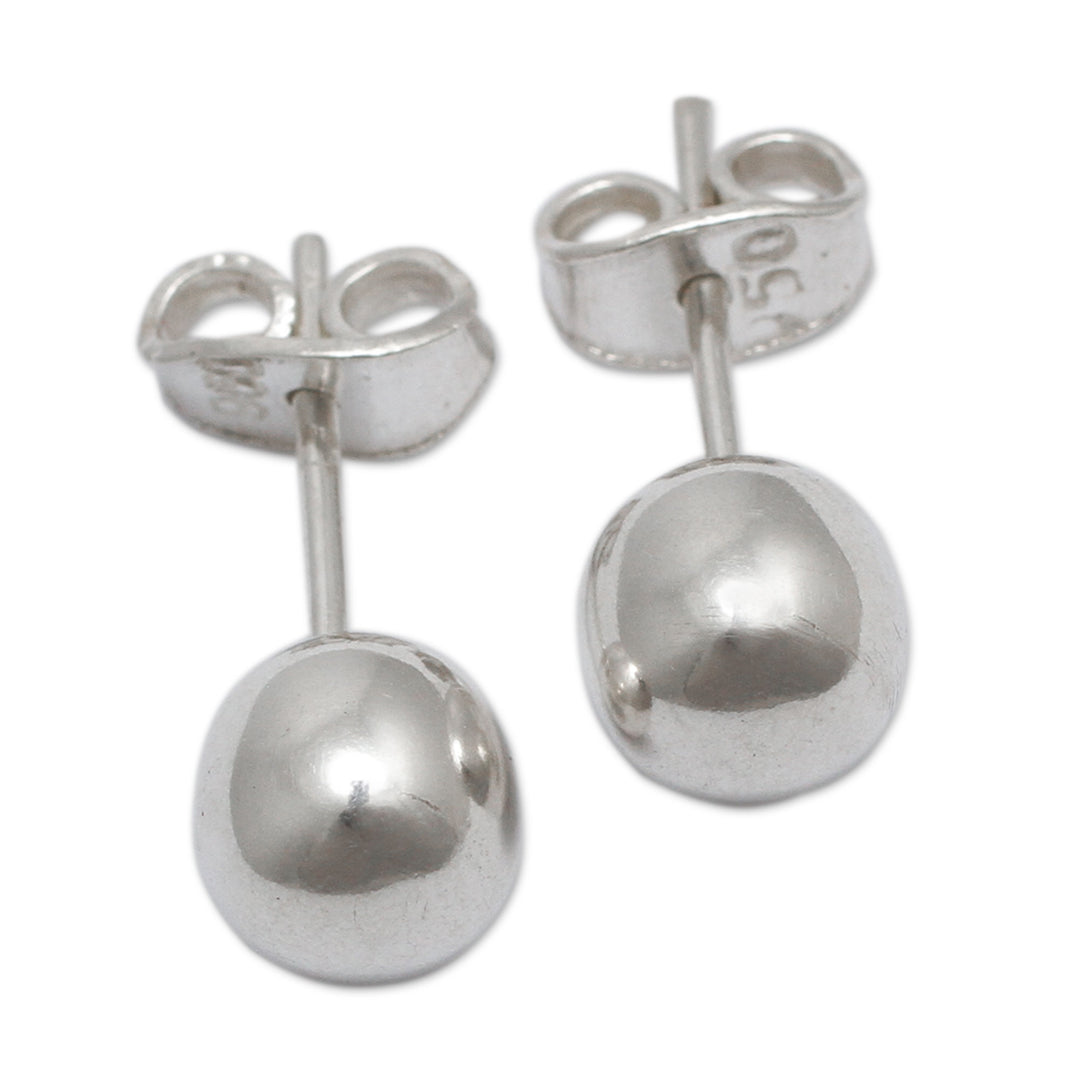 Sterling Silver Stud Earrings from the Andes - Polished Sphere