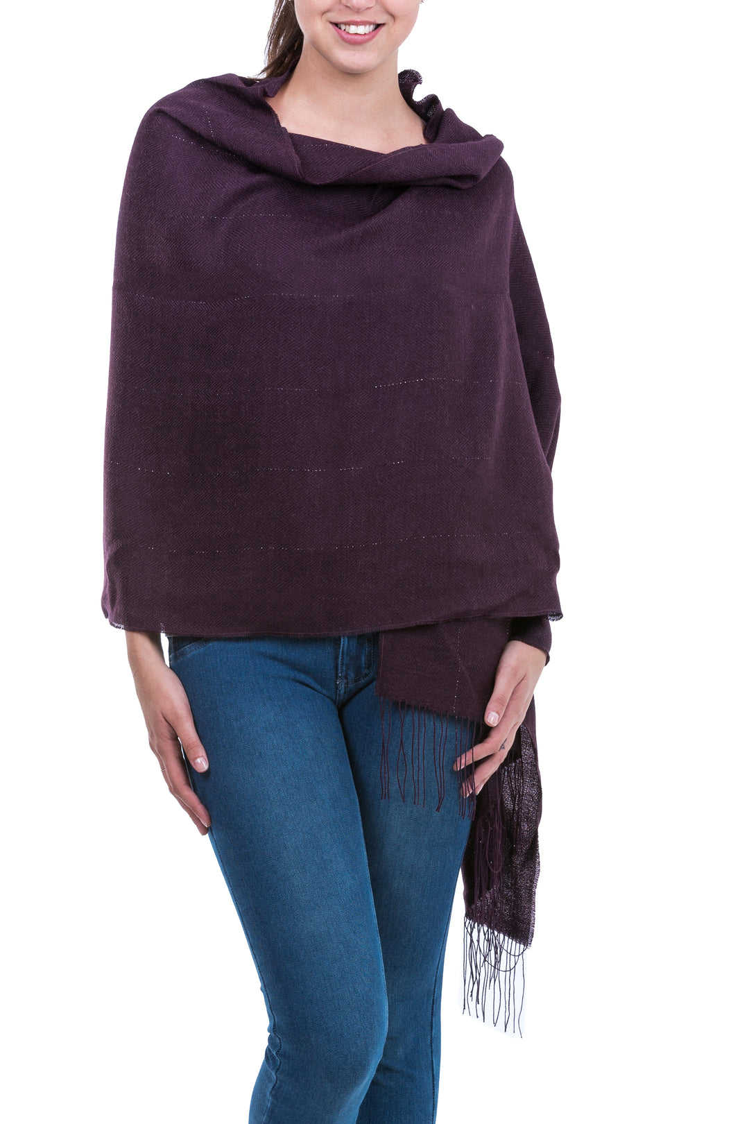 Peru Handwoven Purple Alpaca Blend Shawl with Pima Cotton - Purple Sparkle