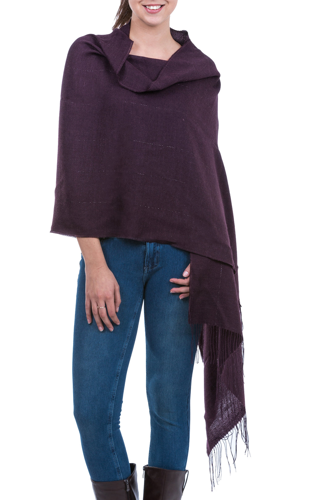 Peru Handwoven Purple Alpaca Blend Shawl with Pima Cotton - Purple Sparkle