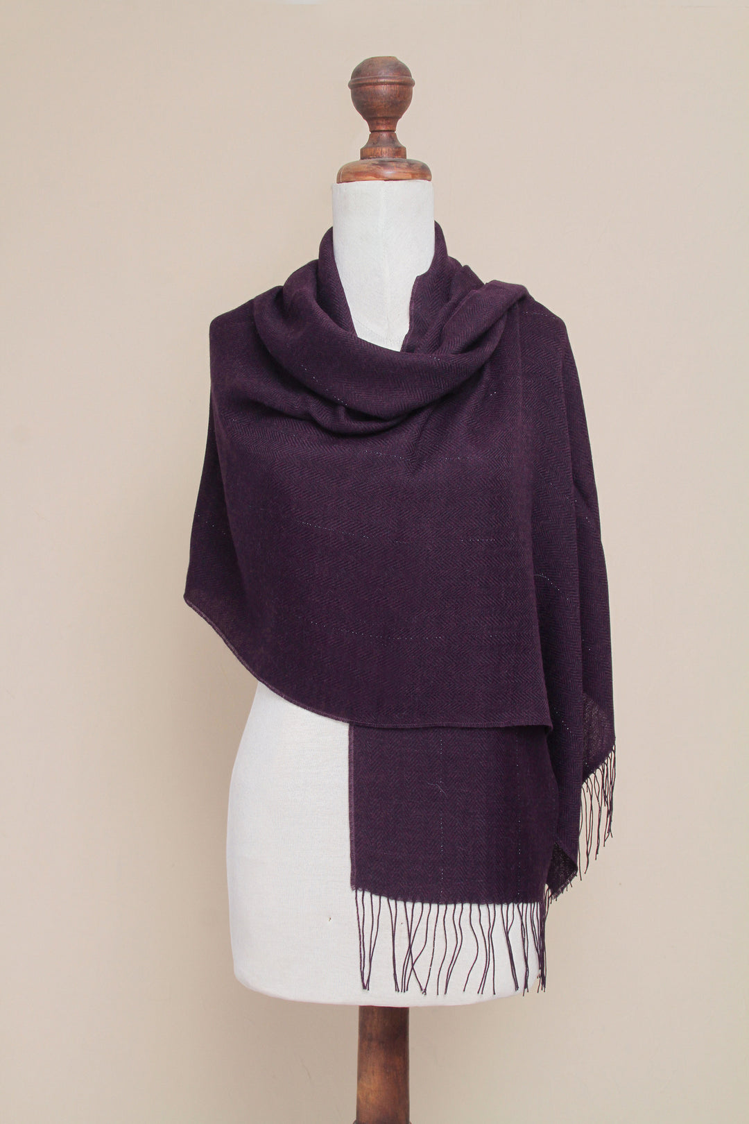 Peru Handwoven Purple Alpaca Blend Shawl with Pima Cotton - Purple Sparkle