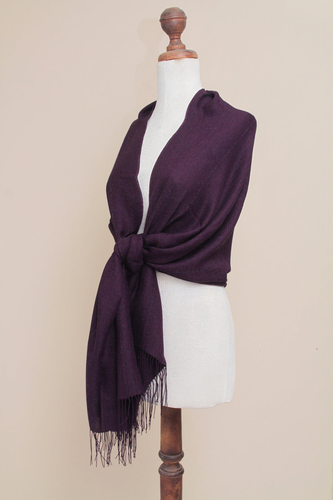 Peru Handwoven Purple Alpaca Blend Shawl with Pima Cotton - Purple Sparkle