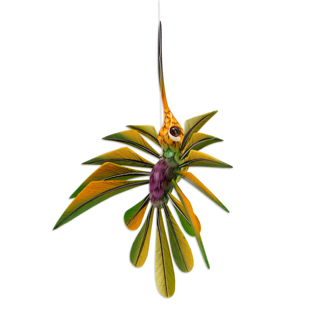Green Hummingbird Alebrije Sculpture Crafted by Hand - Green Hummingbird