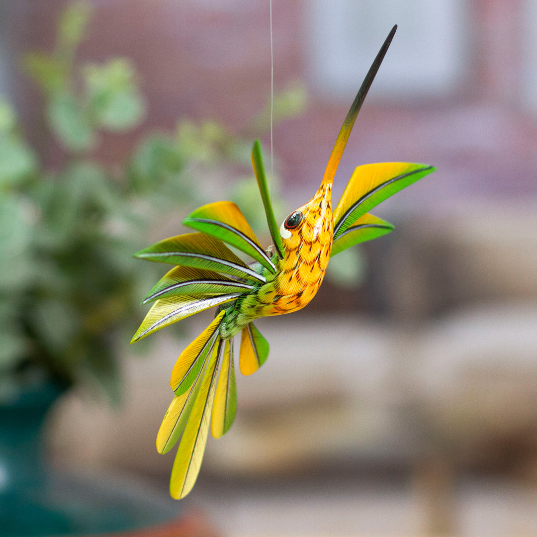 Green Hummingbird Alebrije Sculpture Crafted by Hand - Green Hummingbird