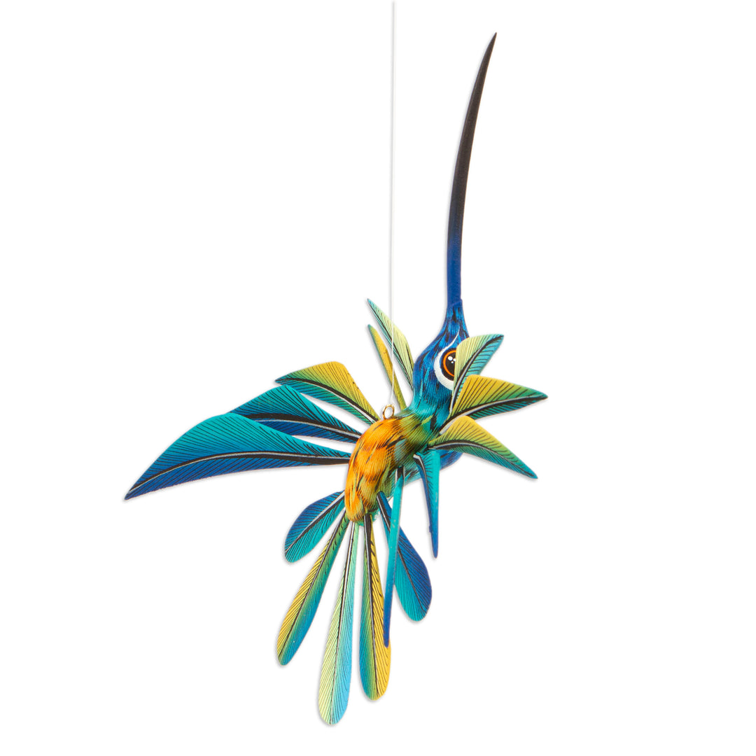 Blue Hummingbird Alebrije Hanging Sculpture from Mexico - Blue Hummingbird