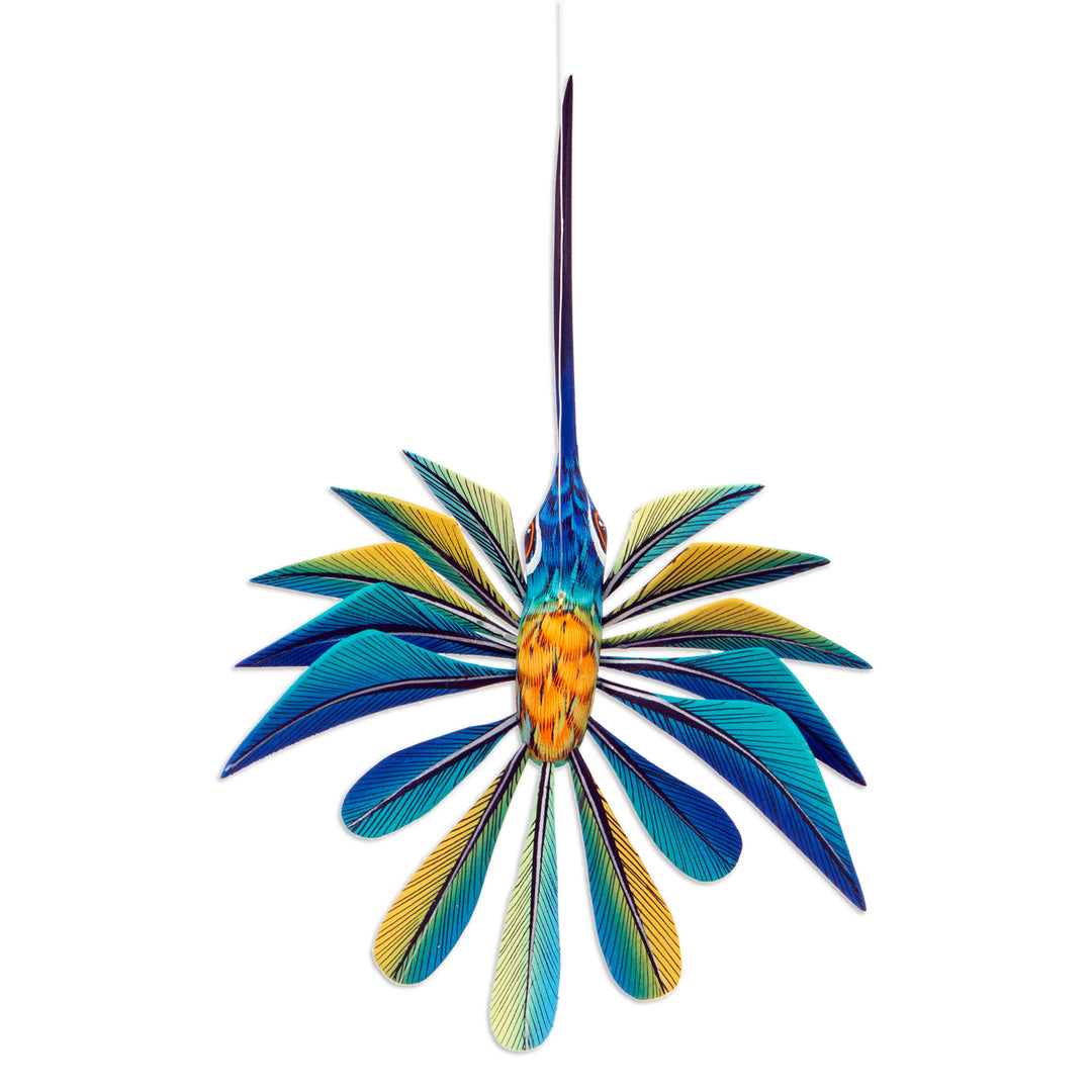 Blue Hummingbird Alebrije Hanging Sculpture from Mexico - Blue Hummingbird