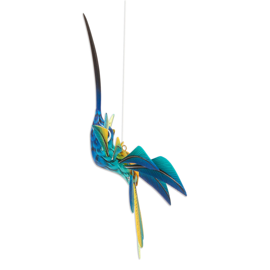 Blue Hummingbird Alebrije Hanging Sculpture from Mexico - Blue Hummingbird