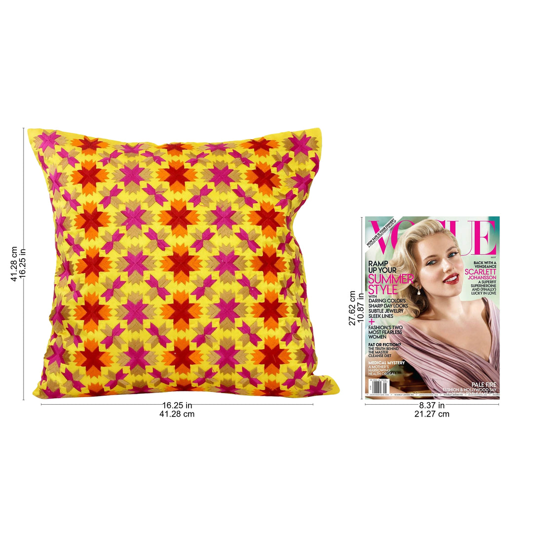 Multi Color Stars over Yellow Satin Cushion Covers (Pair) - Holi Stars