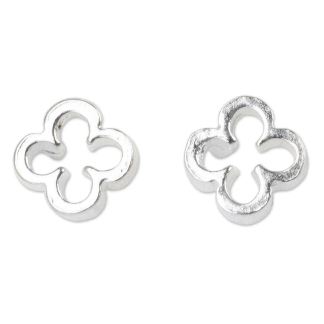 Thai Fair Trade Sterling Stud Earrings - Four-Leaf Clover