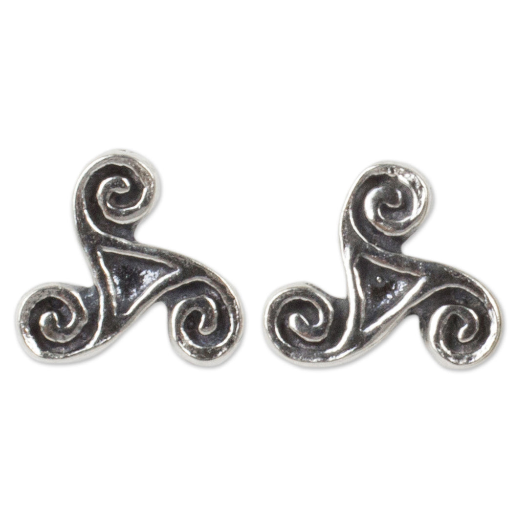 Celtic Inspired Artisan Crafted Silver Spiral Stud Earrings - Celtic Spiral