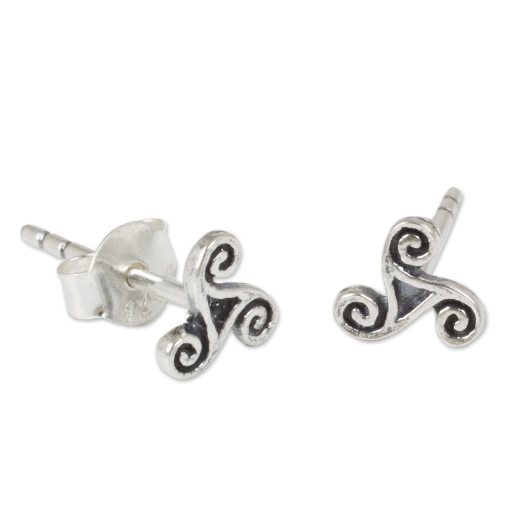 Celtic Inspired Artisan Crafted Silver Spiral Stud Earrings - Celtic Spiral