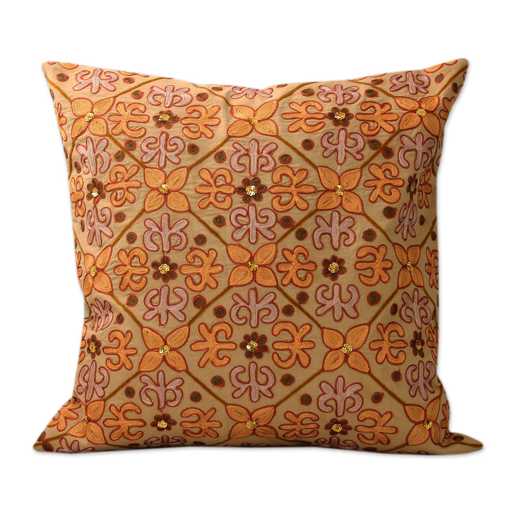 Embellished Cotton Cushion Covers in Autumn Colors (Pair) - Morning Marigolds