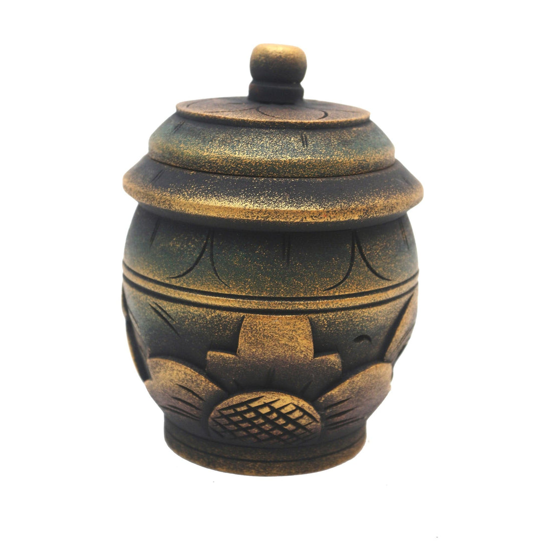 Floral Hand Carved Mahogany Wood Decorative Box - Golden Sunrise