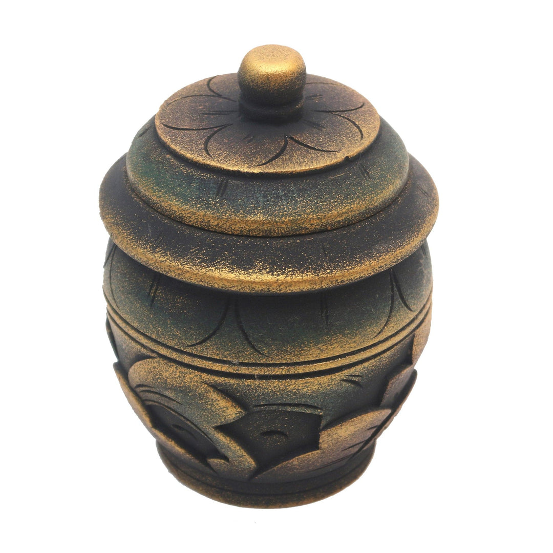 Floral Hand Carved Mahogany Wood Decorative Box - Golden Sunrise