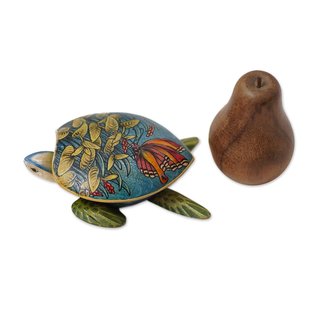 Turtle Shaped Decorative Box with Butterfly Images - Butterfly Turtle