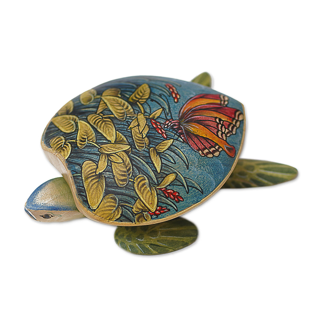 Turtle Shaped Decorative Box with Butterfly Images - Butterfly Turtle