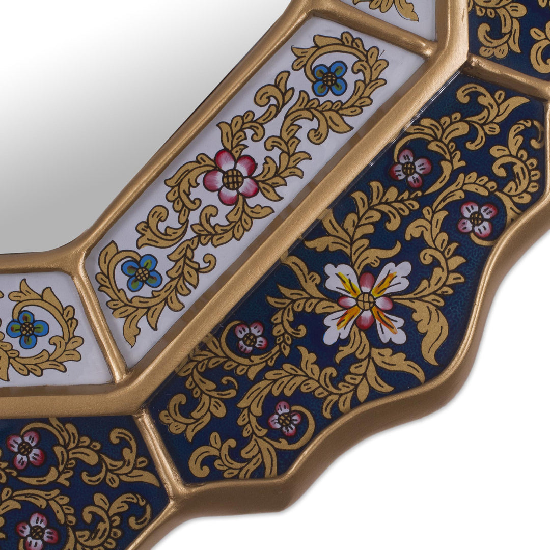 Blue Reverse Painted Glass Mirror Handmade in Peru - Azure Star