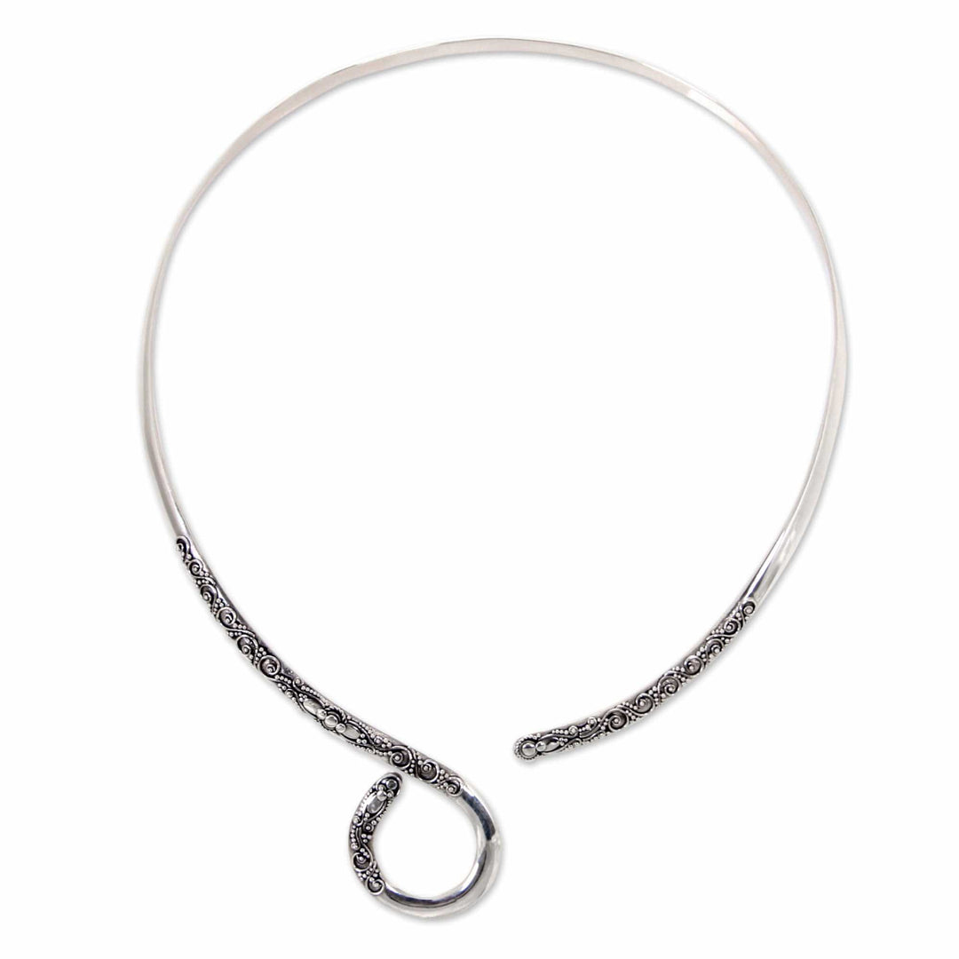 Artisan Crafted Balinese Sterling Silver Wrap Necklace - Floral Serpent