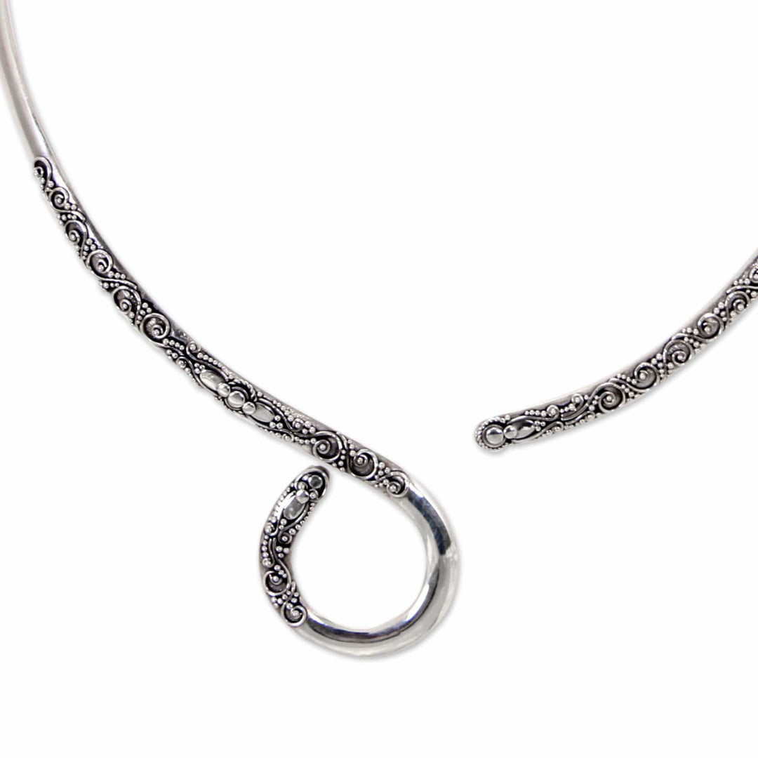 Artisan Crafted Balinese Sterling Silver Wrap Necklace - Floral Serpent