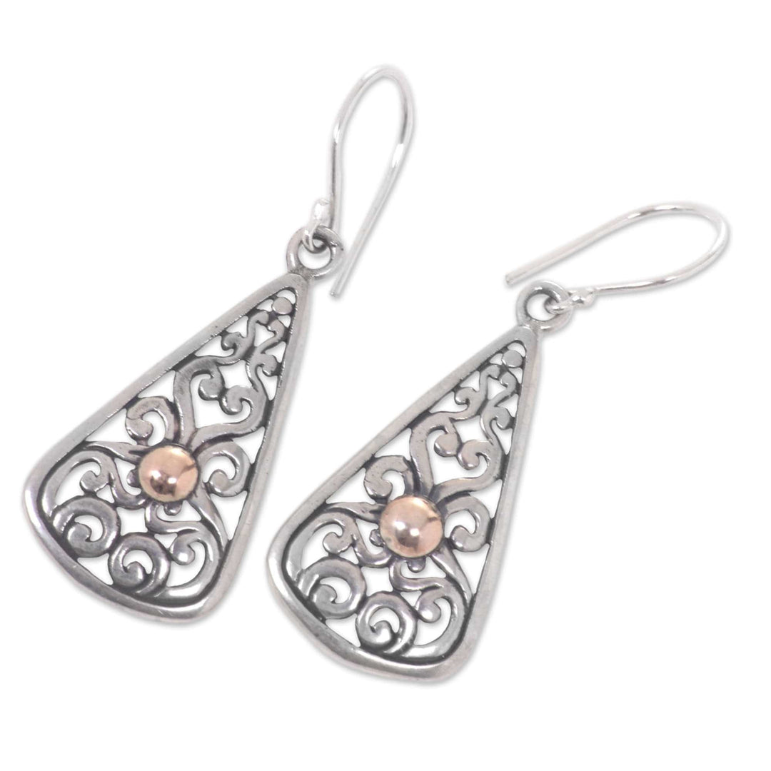 Balinese Artisan Crafted 18k Gold Accent Silver Earrings - Temple Spire
