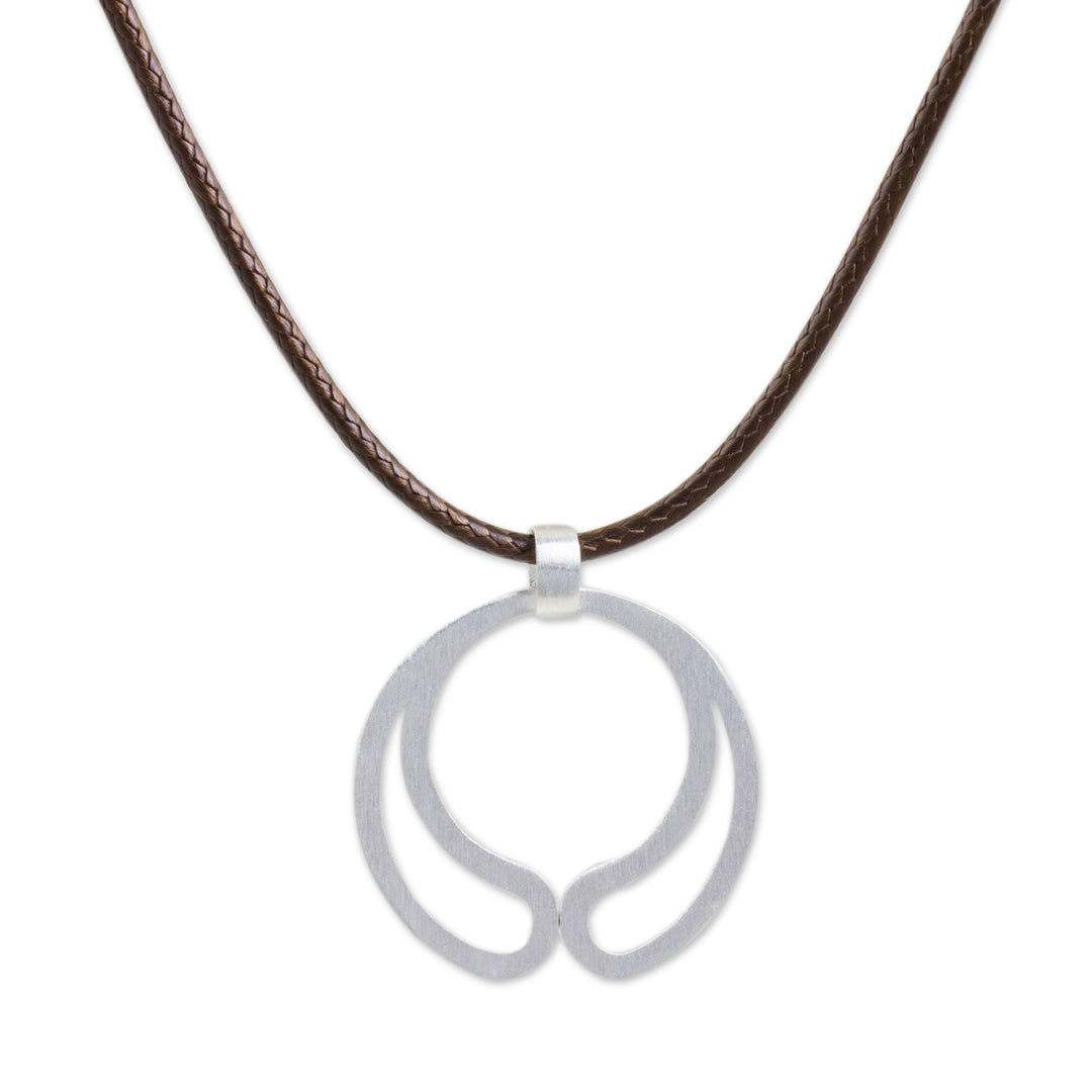 Thai Artisan Crafted Brushed Silver Pendant Necklace - Moon Embrace