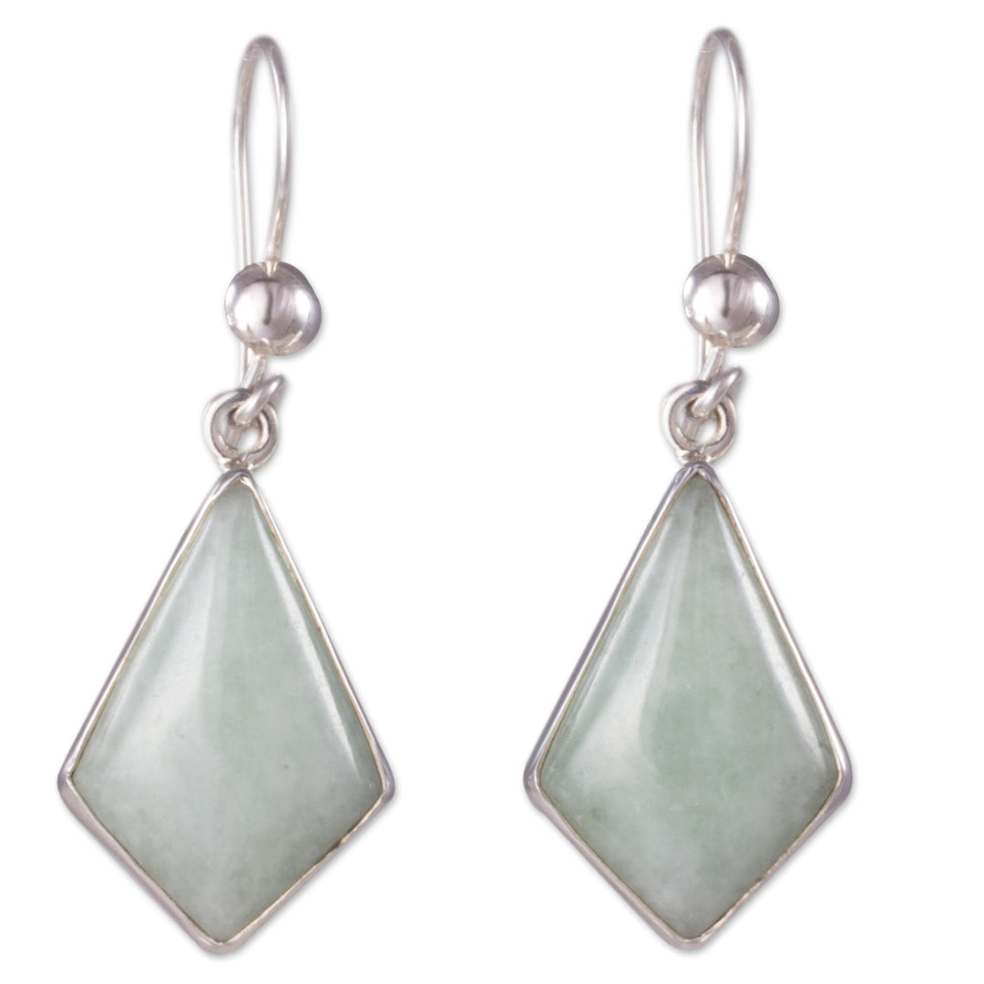 Very Light Green Jade in Sterling Silver Geometric Earrings - Jungle Pyramids