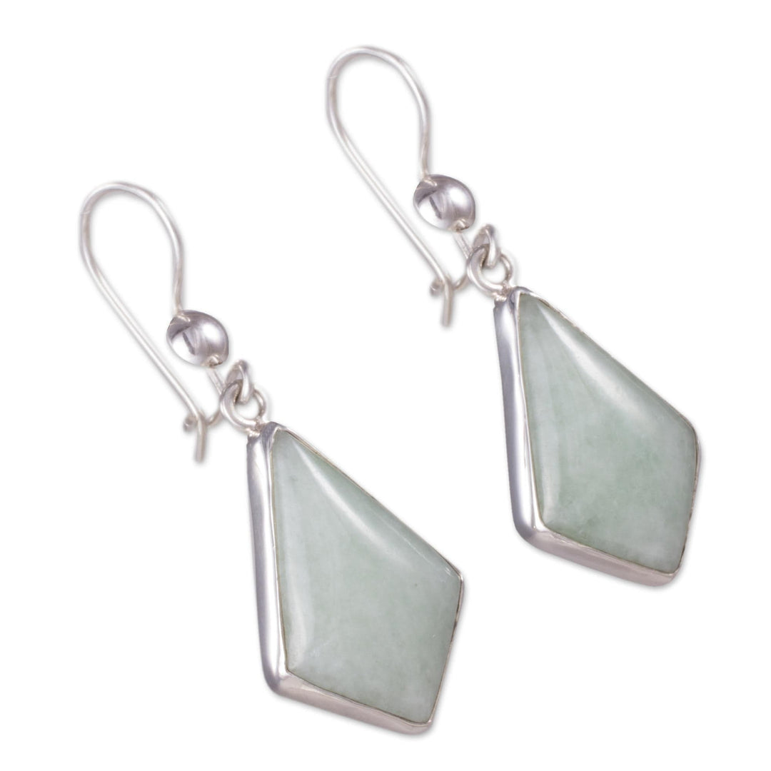Very Light Green Jade in Sterling Silver Geometric Earrings - Jungle Pyramids