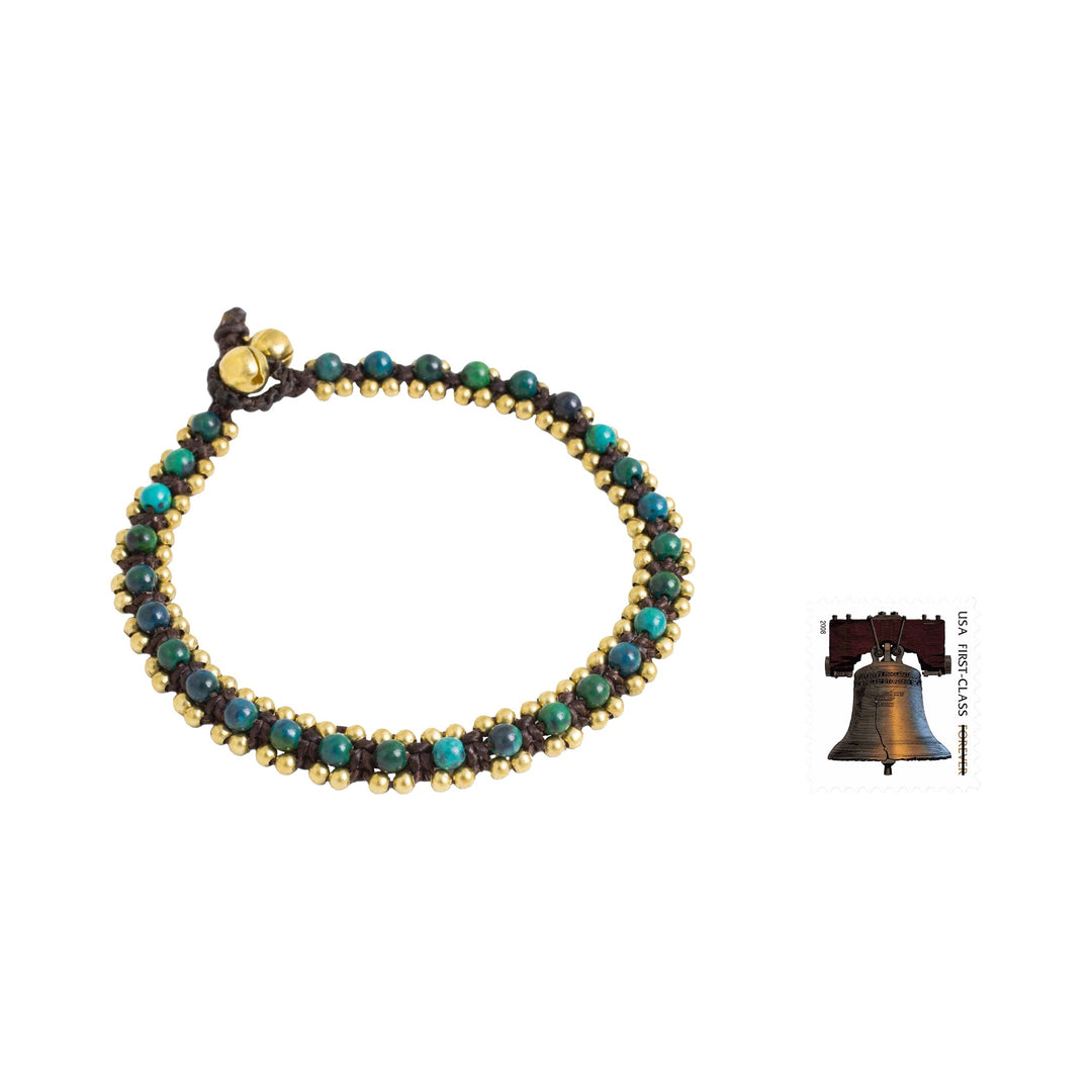 Hand Crocheted Serpentine Anklet with Brass Beads and Bells - Tinkling Bells