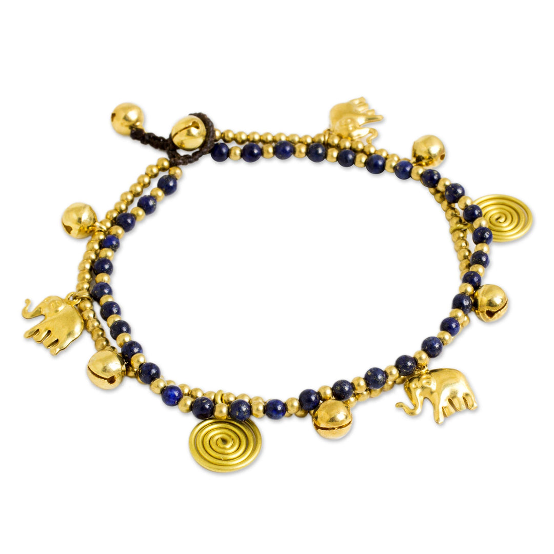 Bell Anklet with Brass Charms and Lapis Lazuli - Elephant Bells