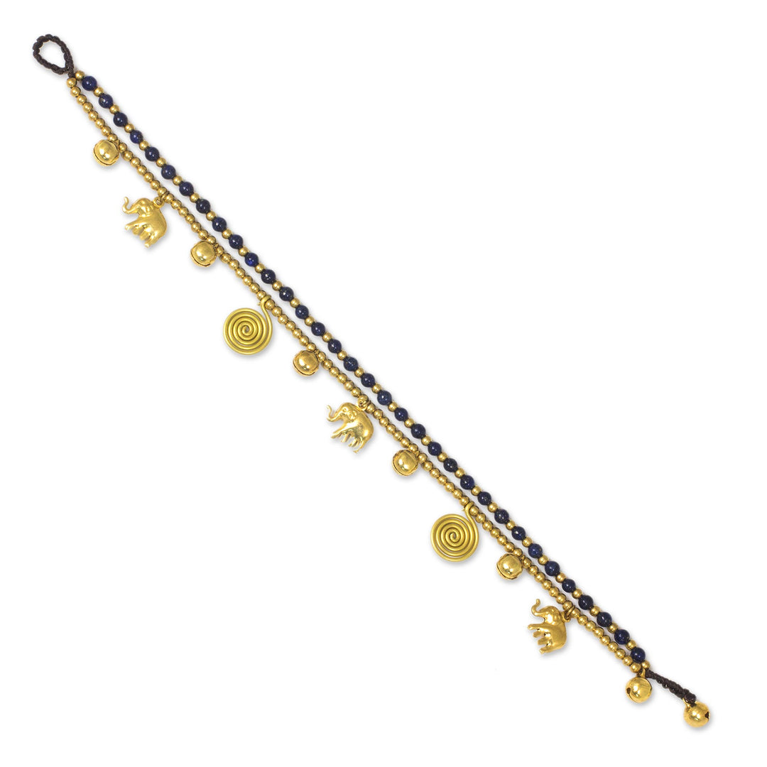 Bell Anklet with Brass Charms and Lapis Lazuli - Elephant Bells