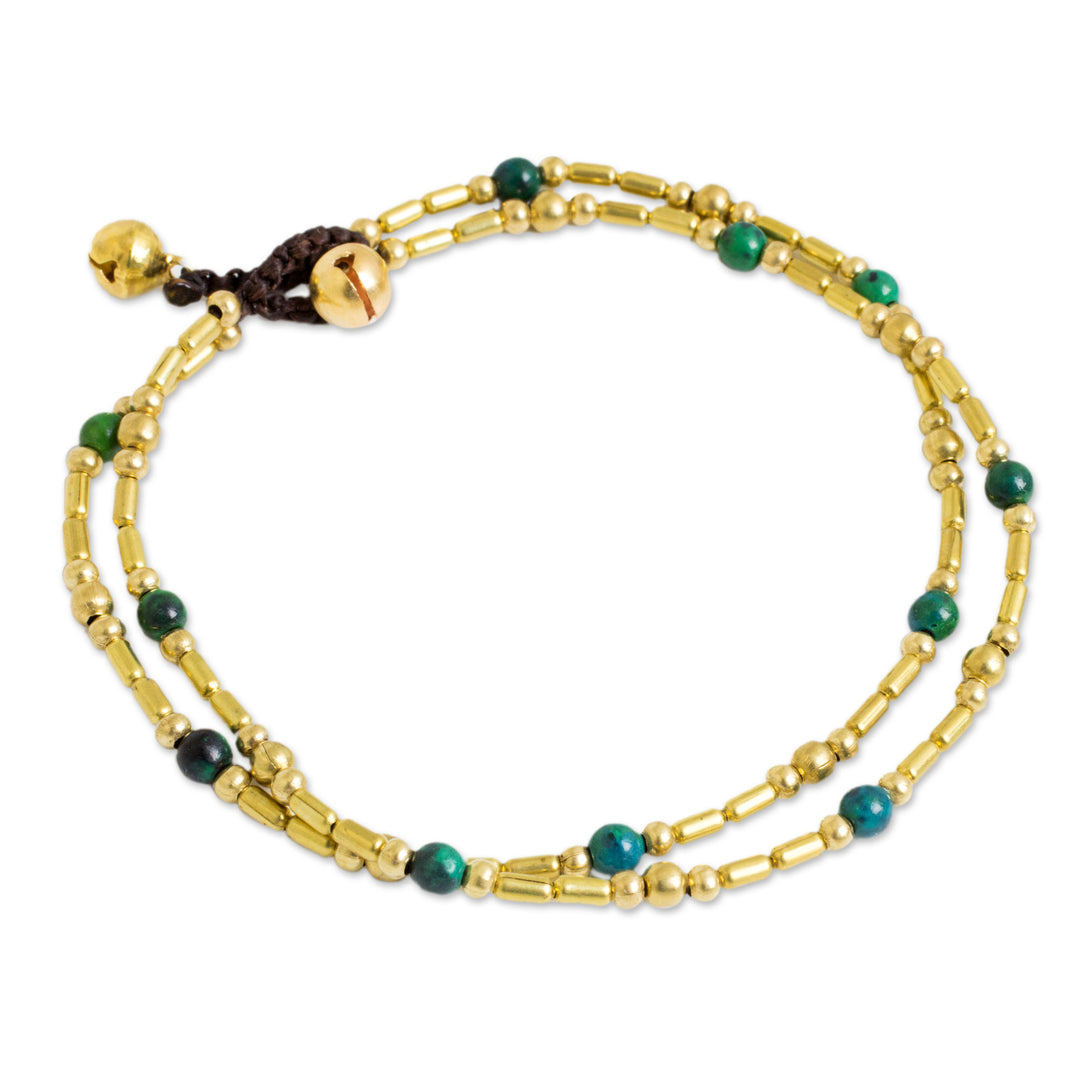 Brass and Serpentine Thai Handcrafted Anklet - Golden Bell