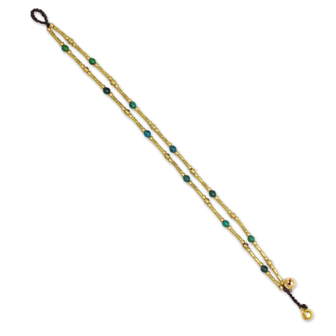 Brass and Serpentine Thai Handcrafted Anklet - Golden Bell