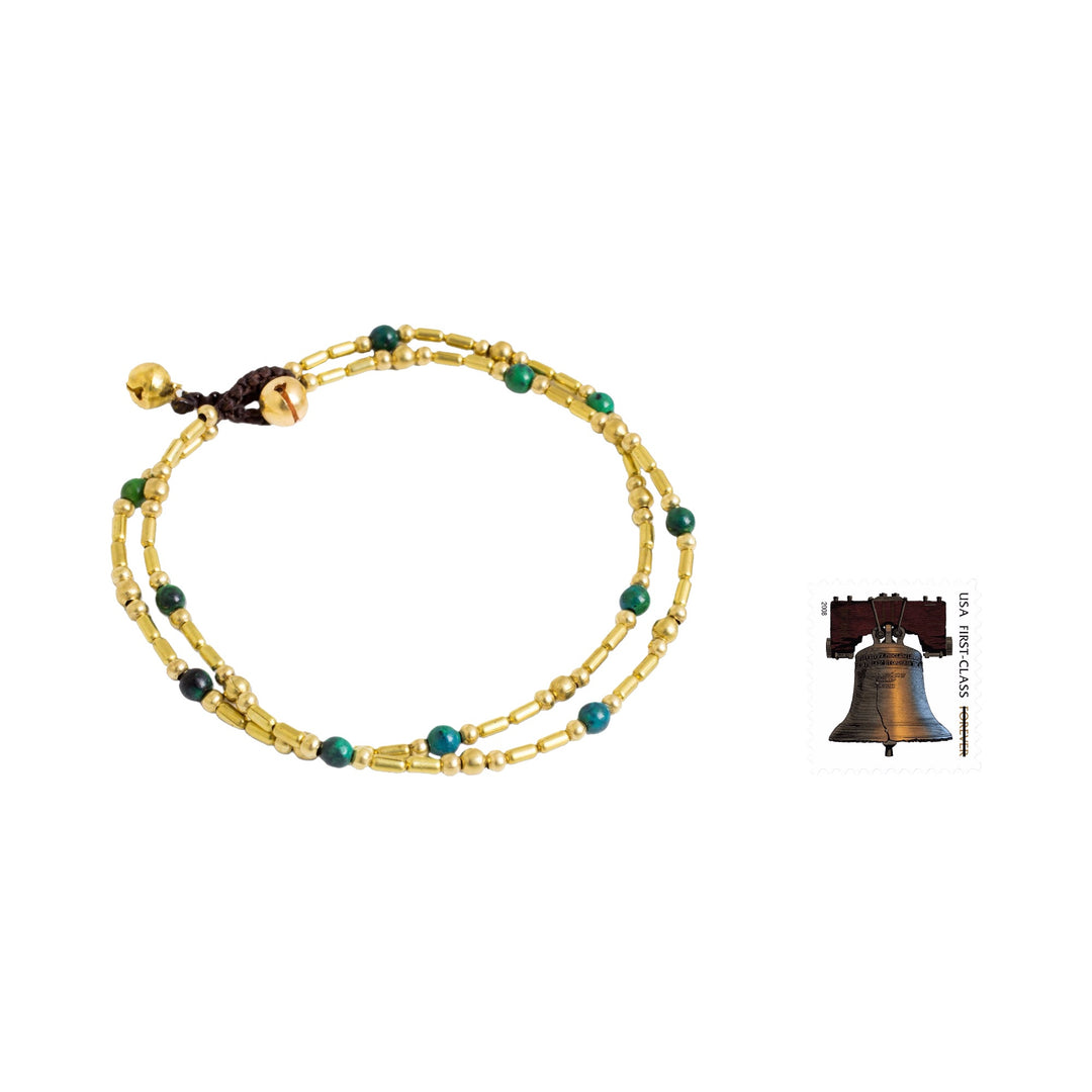 Brass and Serpentine Thai Handcrafted Anklet - Golden Bell