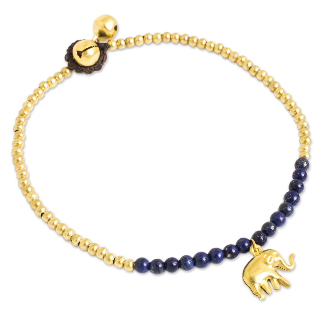 Lapis Lazuli Elephant Charm Beaded Brass Anklet - Stylish Elephant