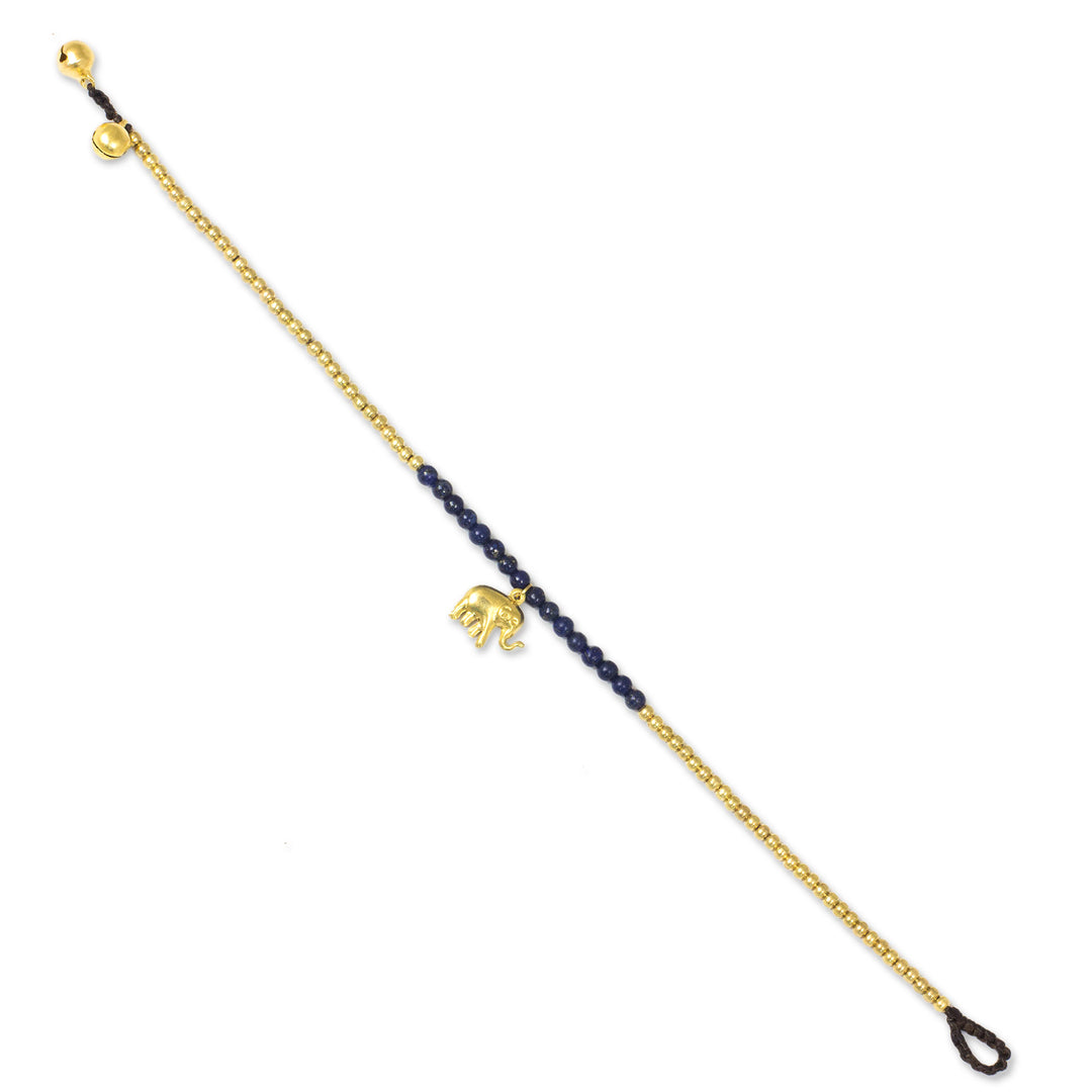 Lapis Lazuli Elephant Charm Beaded Brass Anklet - Stylish Elephant