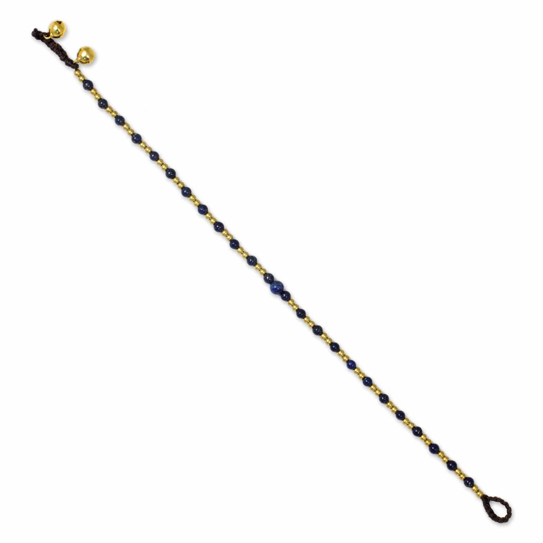 Single Strand Brass Bead Anklet with Lapis Lazuli - Cheerful Walk