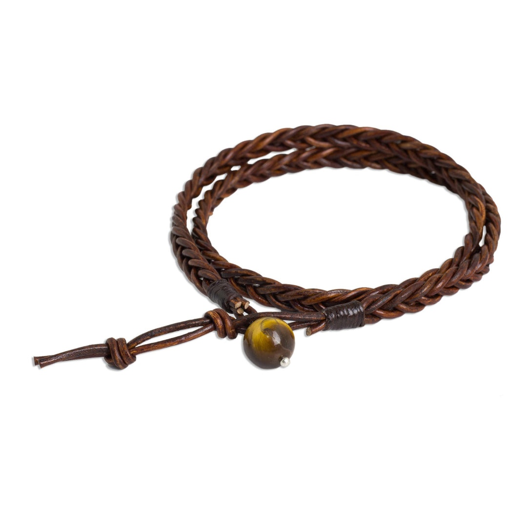 Men's Hand Braided Brown Leather Wrap Bracelet - Double Cinnamon