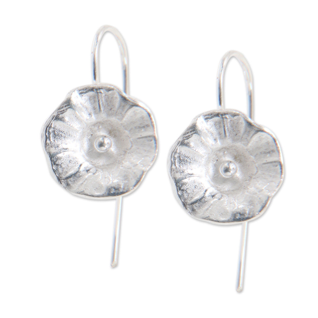 Sterling Silver Earrings Flower Jewelry Handmade in Bali - Gentle Hollyhocks