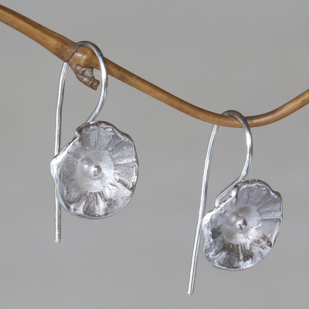 Sterling Silver Earrings Flower Jewelry Handmade in Bali - Gentle Hollyhocks