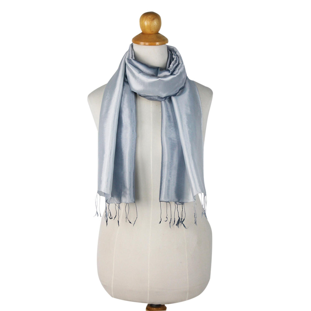 Fair Trade Silver Grey Rayon and Silk Scarf - Silver Shimmer