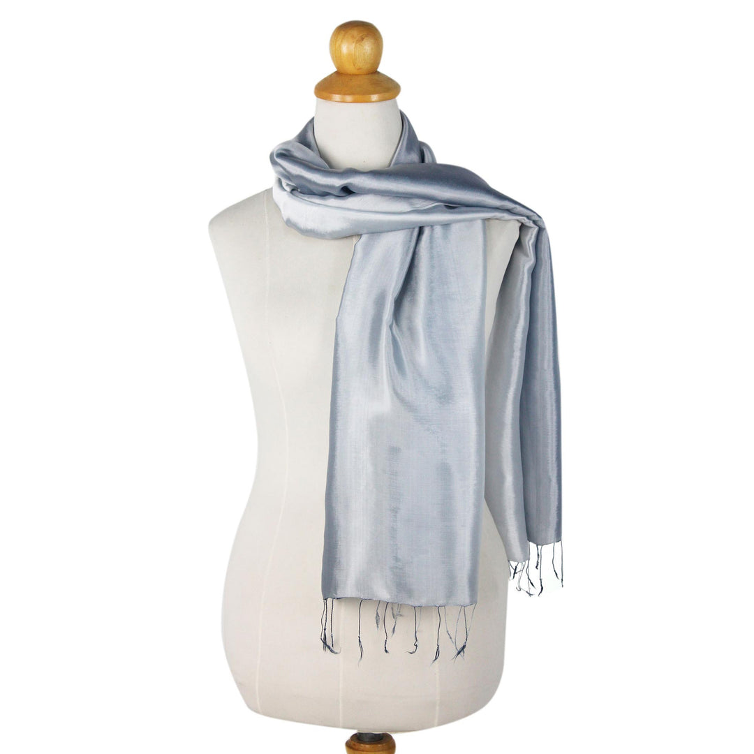 Fair Trade Silver Grey Rayon and Silk Scarf - Silver Shimmer