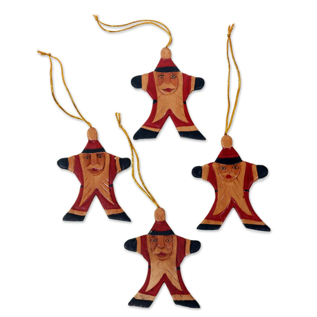 Artisan Crafted Santa Claus Christmas Ornaments (Set of 4) - Happy Red Santa