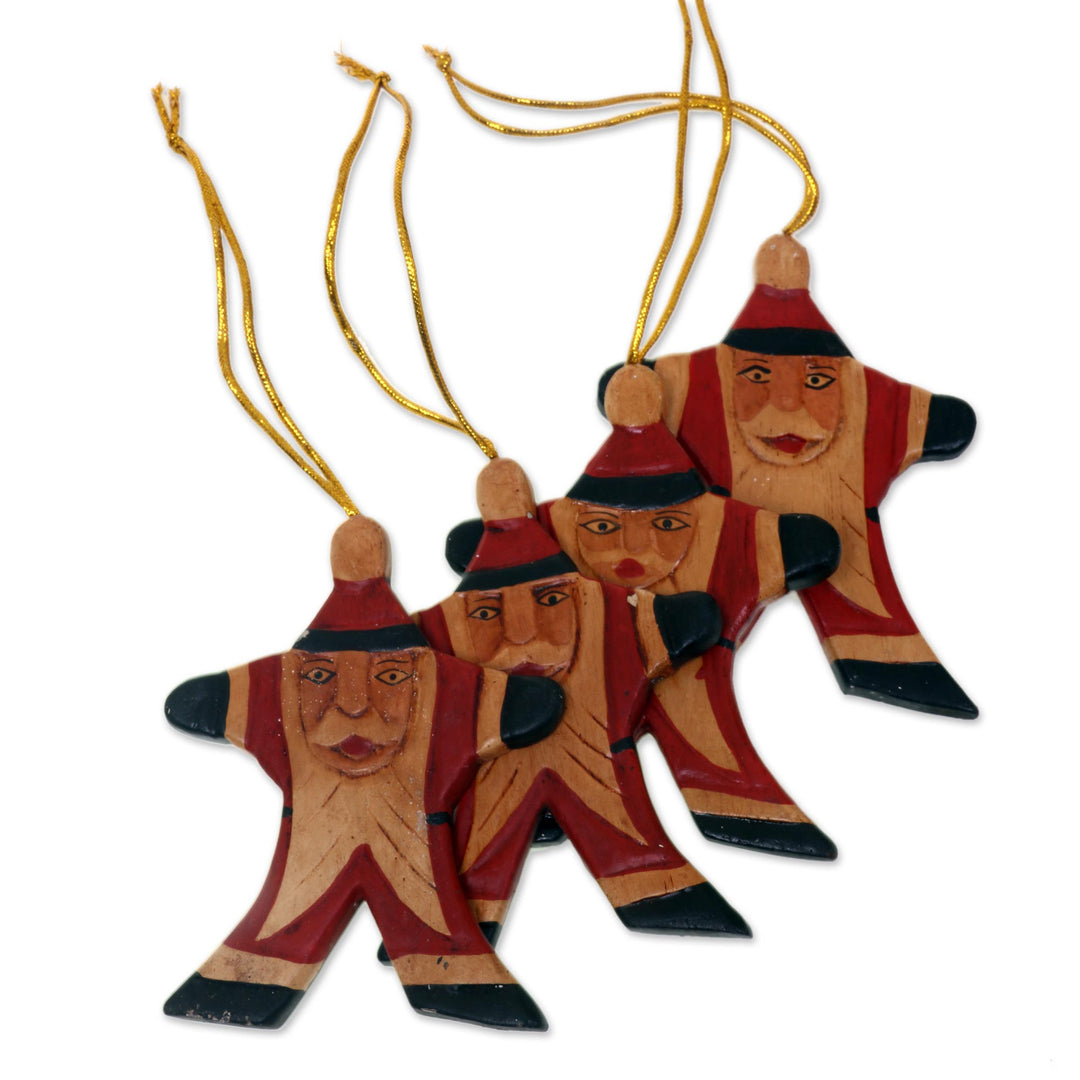 Artisan Crafted Santa Claus Christmas Ornaments (Set of 4) - Happy Red Santa