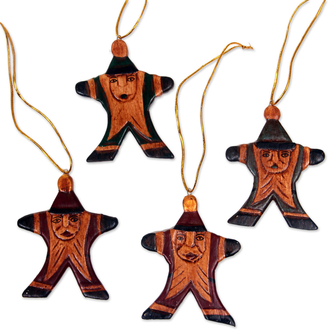 Classic Santa Claus Christmas Ornaments in Maroon and Green - Happy Santa